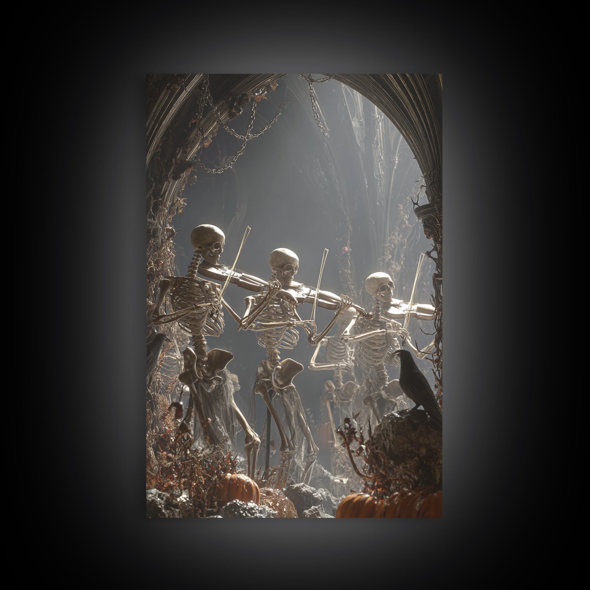 The Skeleton Orchestra, Vertical Wall Art, Dark Halloween Decor, Canvas Print, Halloween Wall Decor, Gothic Home Decor