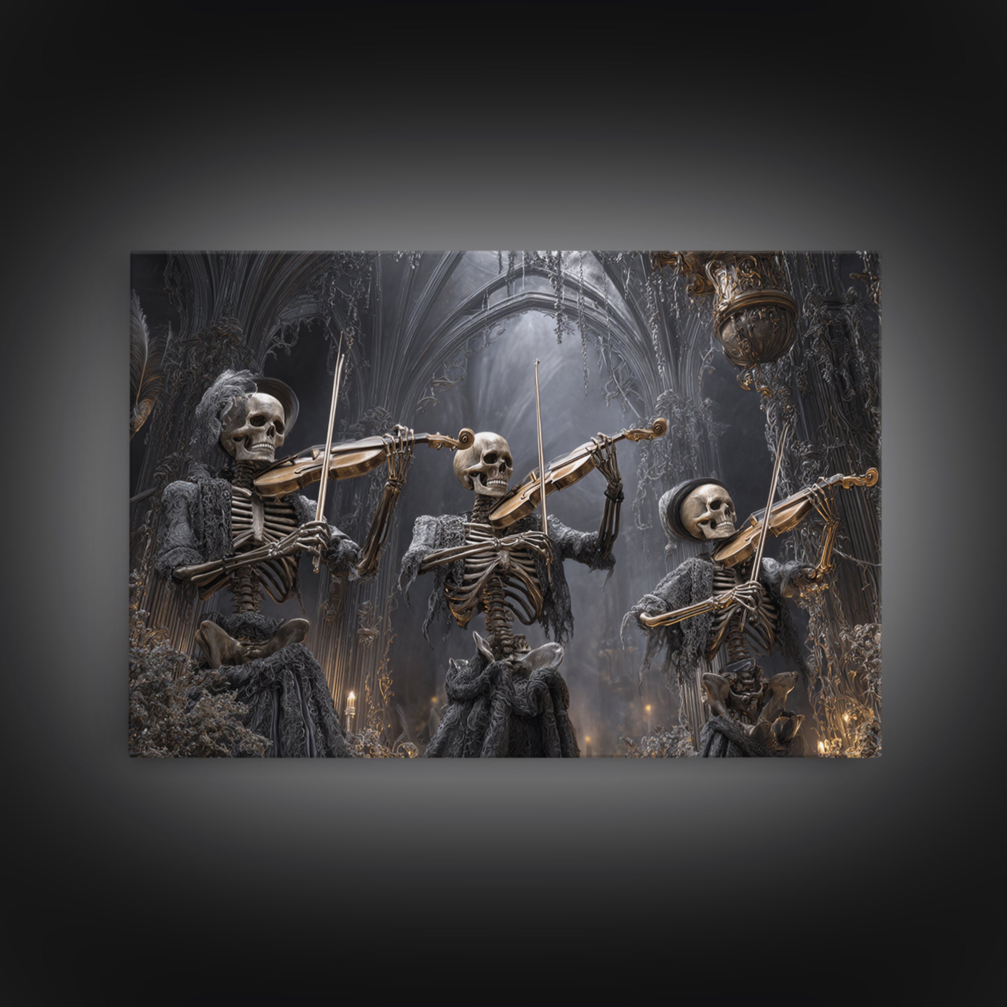 The Skeleton Orchestra, Landscape Wall Art, Haunted Gothic Art, Framed Canvas Print, Halloween Wall Decor, Gothic Home Decor