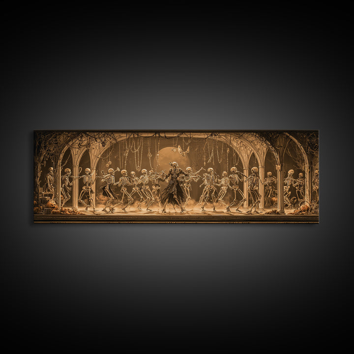 The Skeleton Orchestra, Extra Wide Wall Art, Macabre Wall Art, Framed Canvas Print, Halloween Wall Decor, Gothic Home Decor