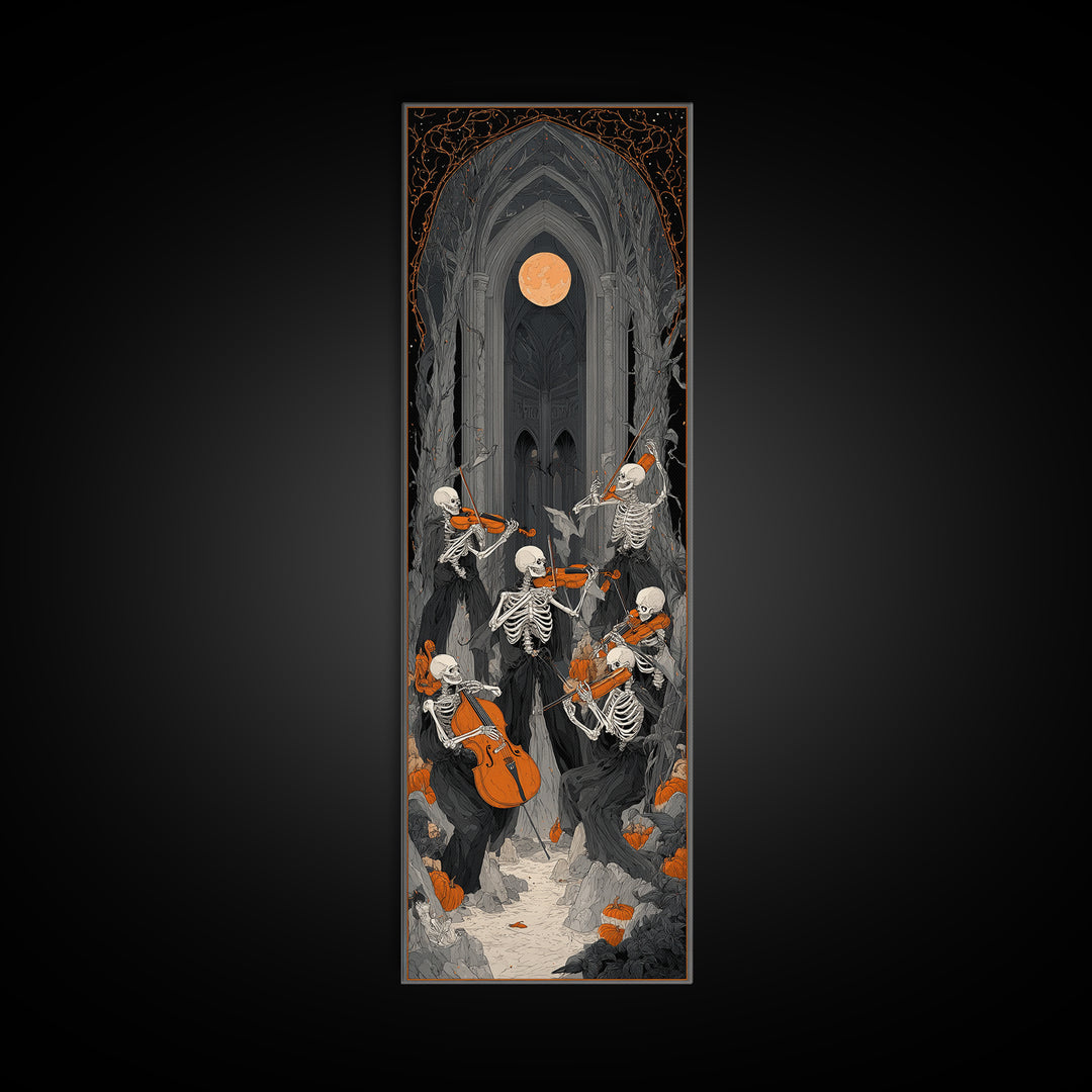 The Skeleton Orchestra, Tall Narrow Wall Art, Dark Halloween Decor, Canvas Print, Halloween Wall Decor, Gothic Home Decor, Dark Fantasy Art