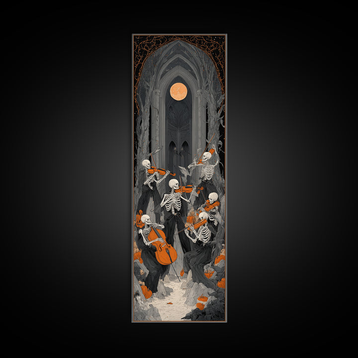 The Skeleton Orchestra, Tall Narrow Wall Art, Dark Halloween Decor, Canvas Print, Halloween Wall Decor, Gothic Home Decor, Dark Fantasy Art