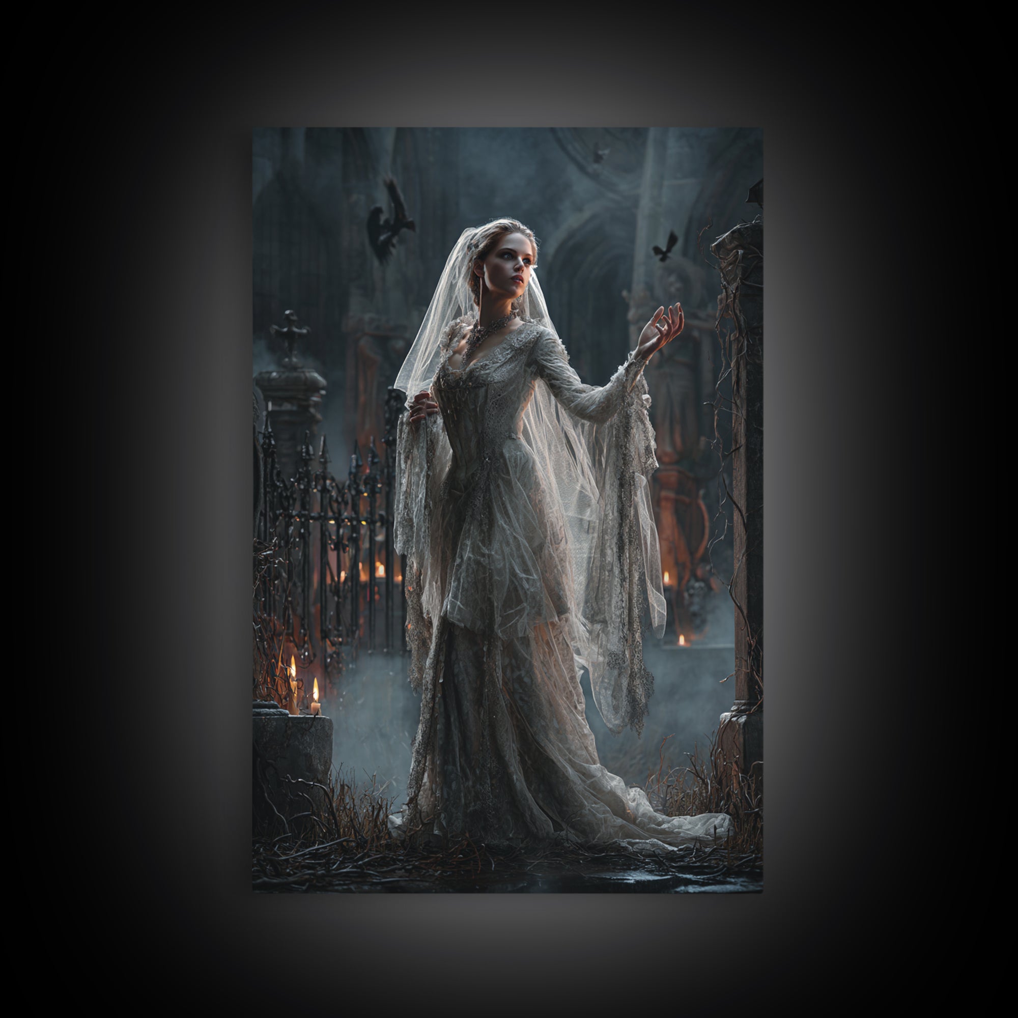 The Ghost Wedding, Vertical Wall Art, Gothic Horror Wall Art, Framed Canvas Print, Halloween Wall Decor, Gothic Home Decor