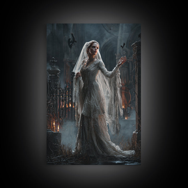 The Ghost Wedding, Vertical Wall Art, Gothic Horror Wall Art, Framed Canvas Print, Halloween Wall Decor, Gothic Home Decor