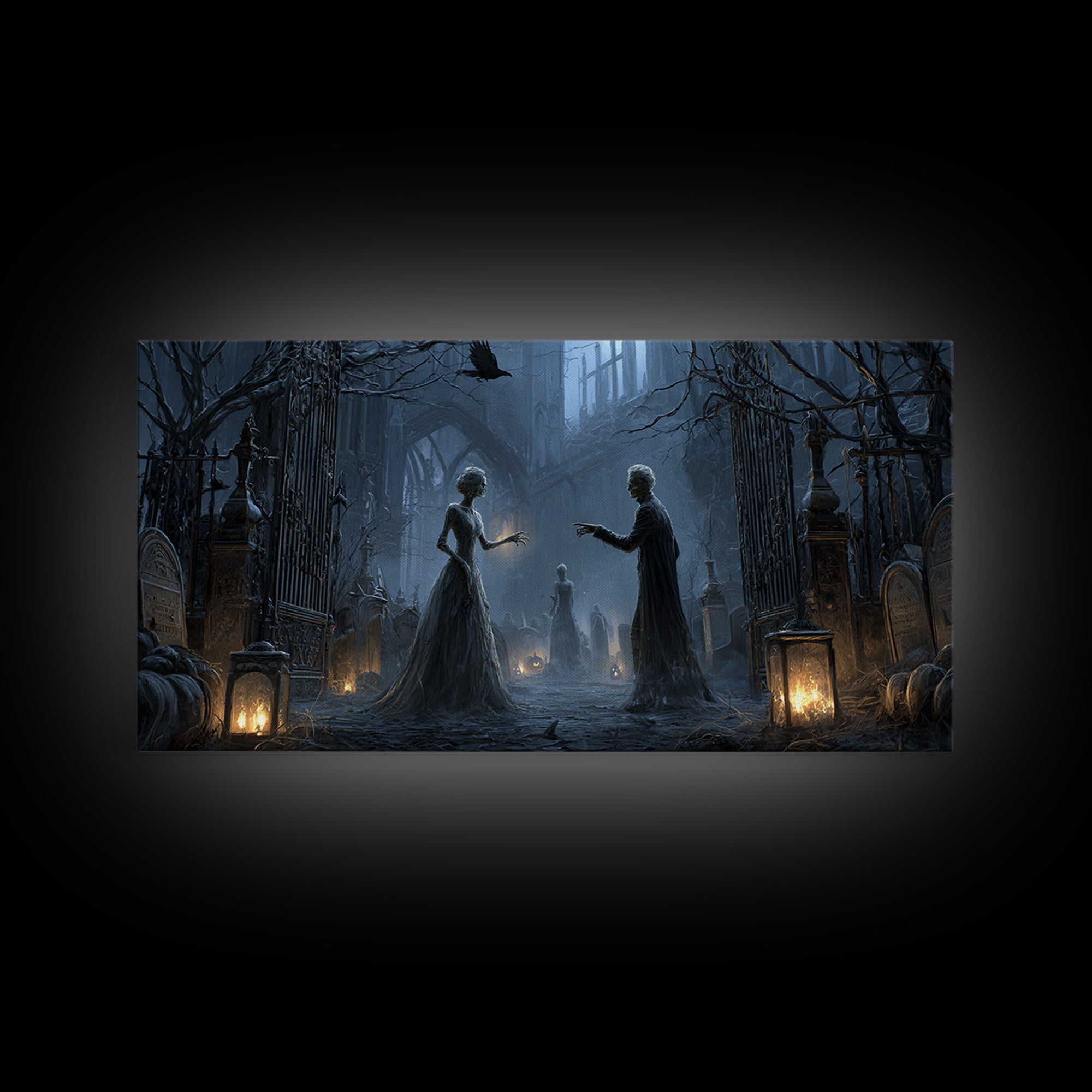 The Ghost Wedding, Wide Panoramic Art, Gothic Horror Wall Art, Framed Canvas Print, Halloween Wall Decor, Gothic Home Decor