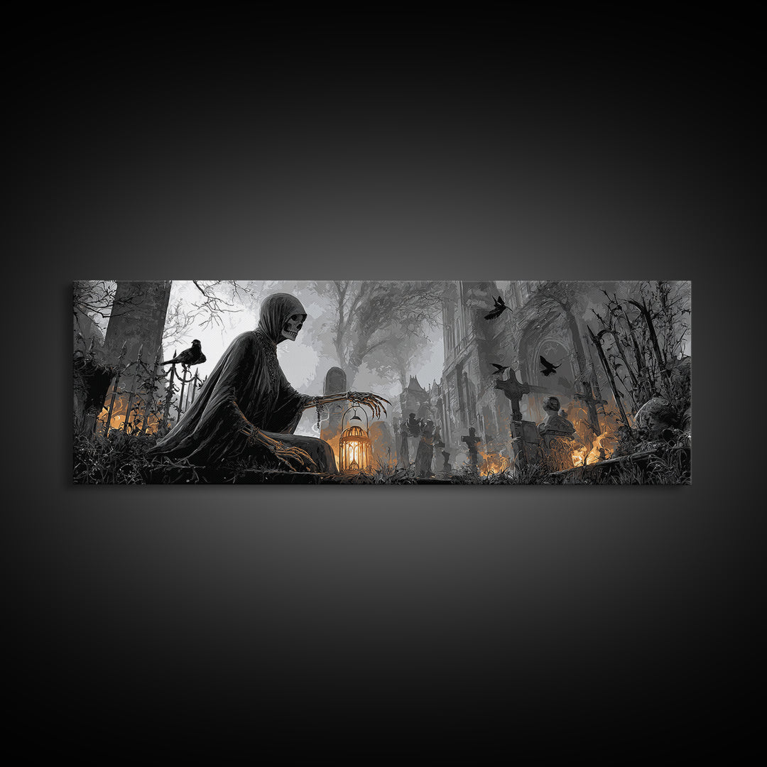 The Ghost Wedding, Extra Wide Wall Art, Dark Halloween Decor, Canvas Print, Halloween Wall Decor, Gothic Home Decor, Dark Fantasy Art