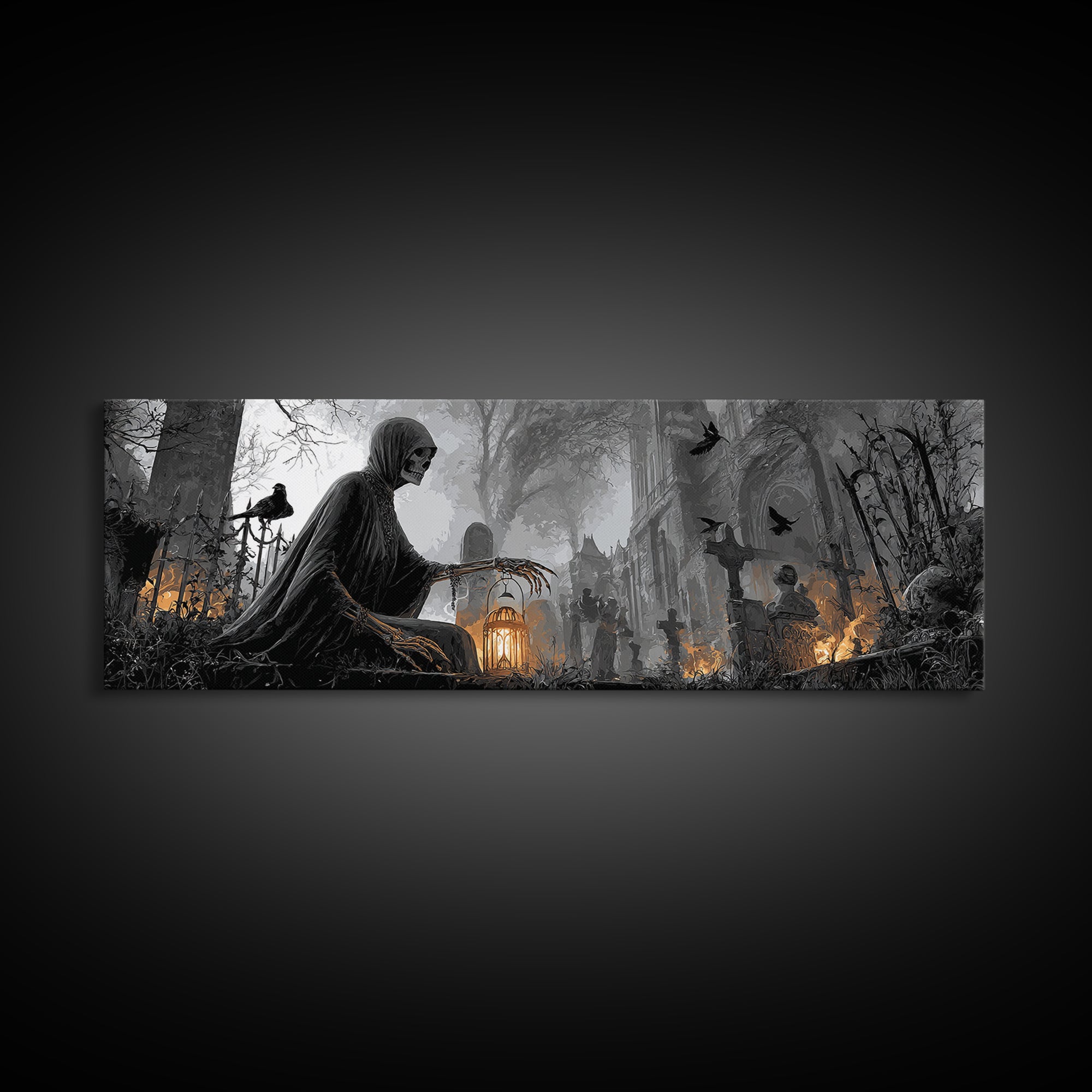 The Ghost Wedding, Extra Wide Wall Art, Dark Halloween Decor, Canvas Print, Halloween Wall Decor, Gothic Home Decor, Dark Fantasy Art