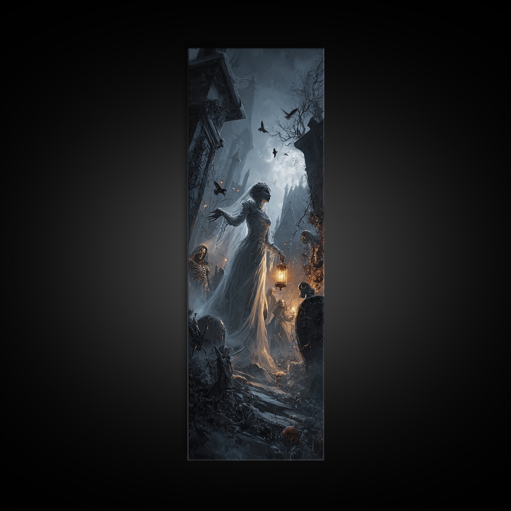 The Ghost Wedding, Tall Narrow Wall Art, Dark Fantasy Wall Art, Canvas Print, Halloween Wall Decor, Gothic Home Decor, Halloween Wall Art