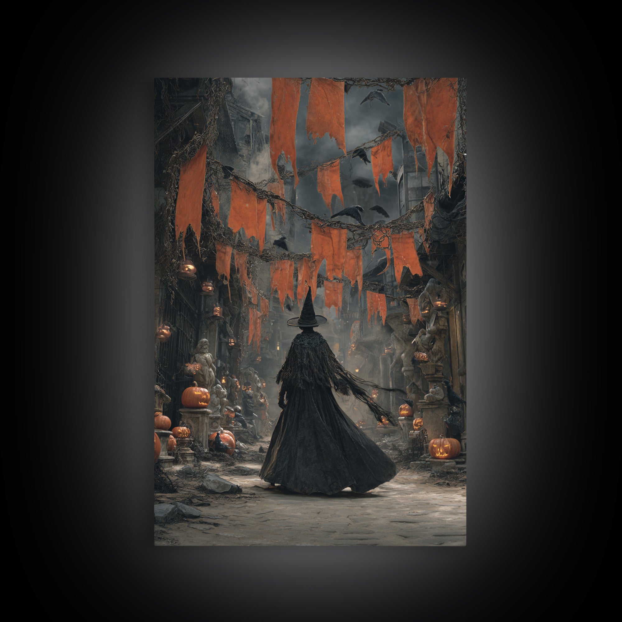 The Monster Parade, Vertical Wall Art, Haunted Gothic Art, Framed Canvas Print, Halloween Wall Decor, Gothic Home Decor, Halloween Wall Art