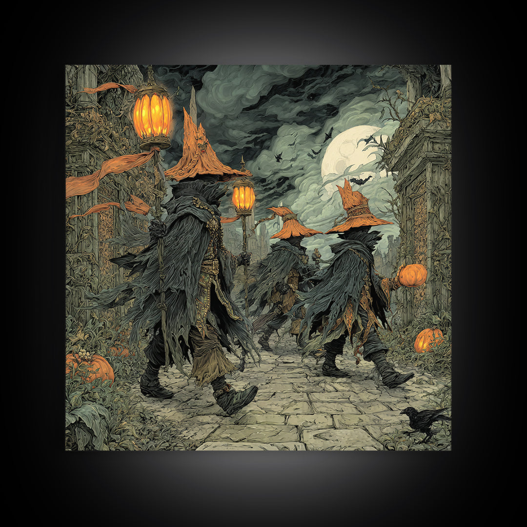The Monster Parade, Square Wall Art, Haunted Gothic Art, Framed Canvas Print, Halloween Wall Decor, Gothic Home Decor, Dark Fantasy Art