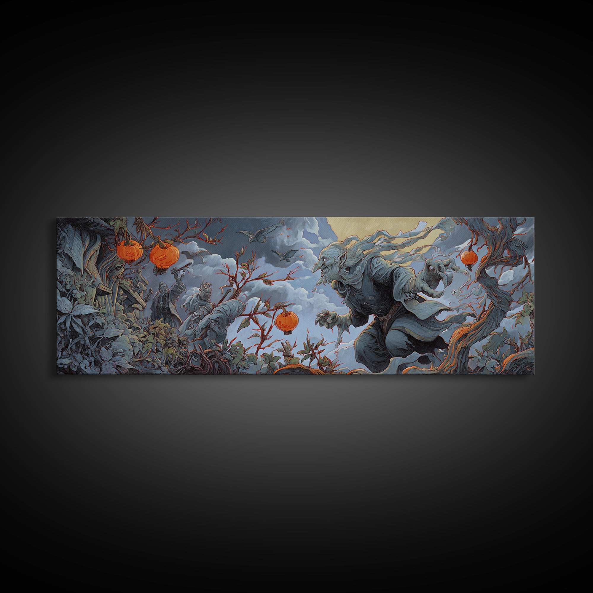 The Monster Parade, Extra Wide Wall Art, Haunted Gothic Art, Framed Canvas Print, Halloween Wall Decor, Gothic Home Decor