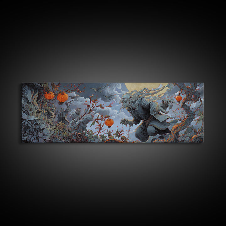 The Monster Parade, Extra Wide Wall Art, Haunted Gothic Art, Framed Canvas Print, Halloween Wall Decor, Gothic Home Decor