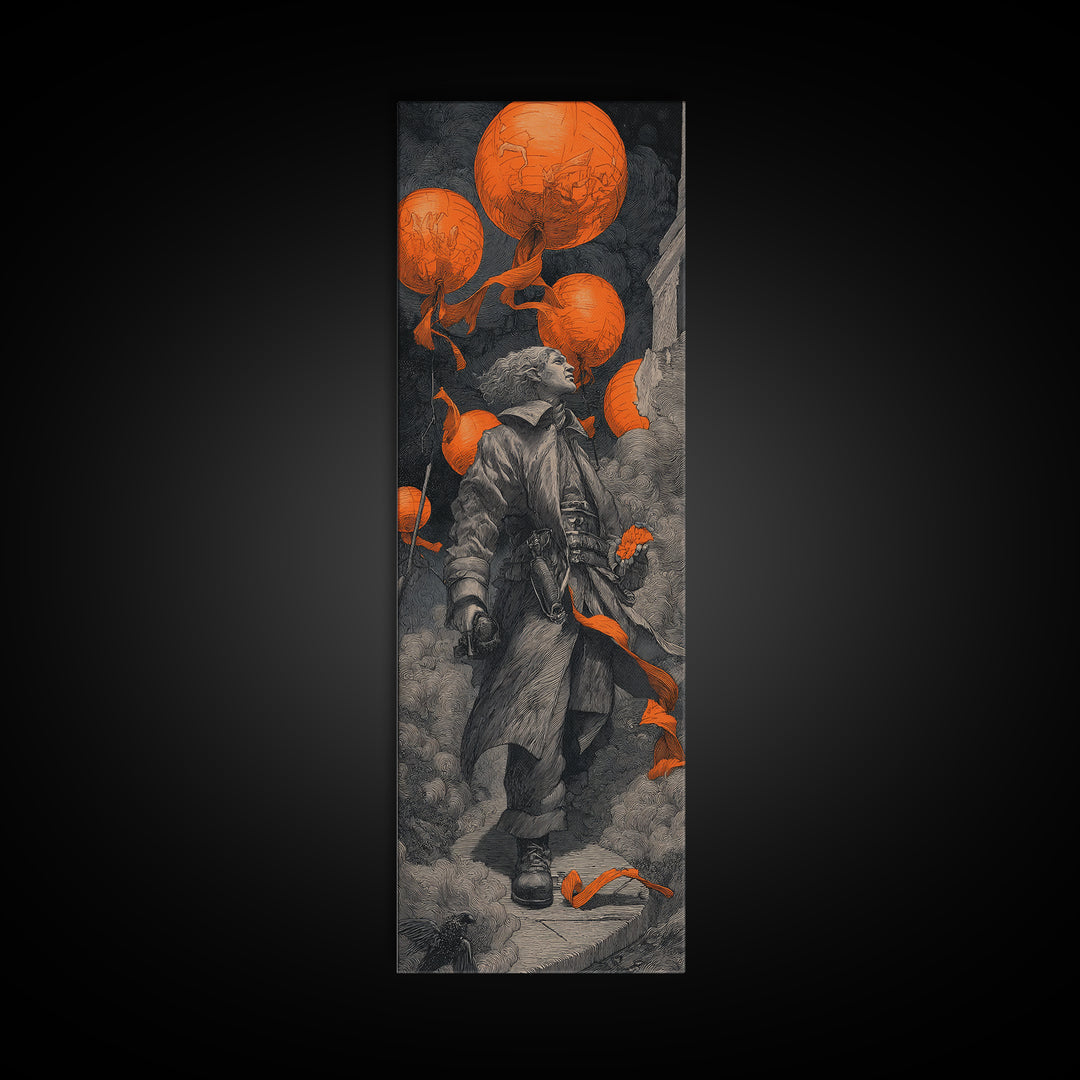 The Monster Parade, Tall Narrow Wall Art, Gothic Horror Wall Art, Framed Canvas Print, Halloween Wall Decor, Gothic Home Decor