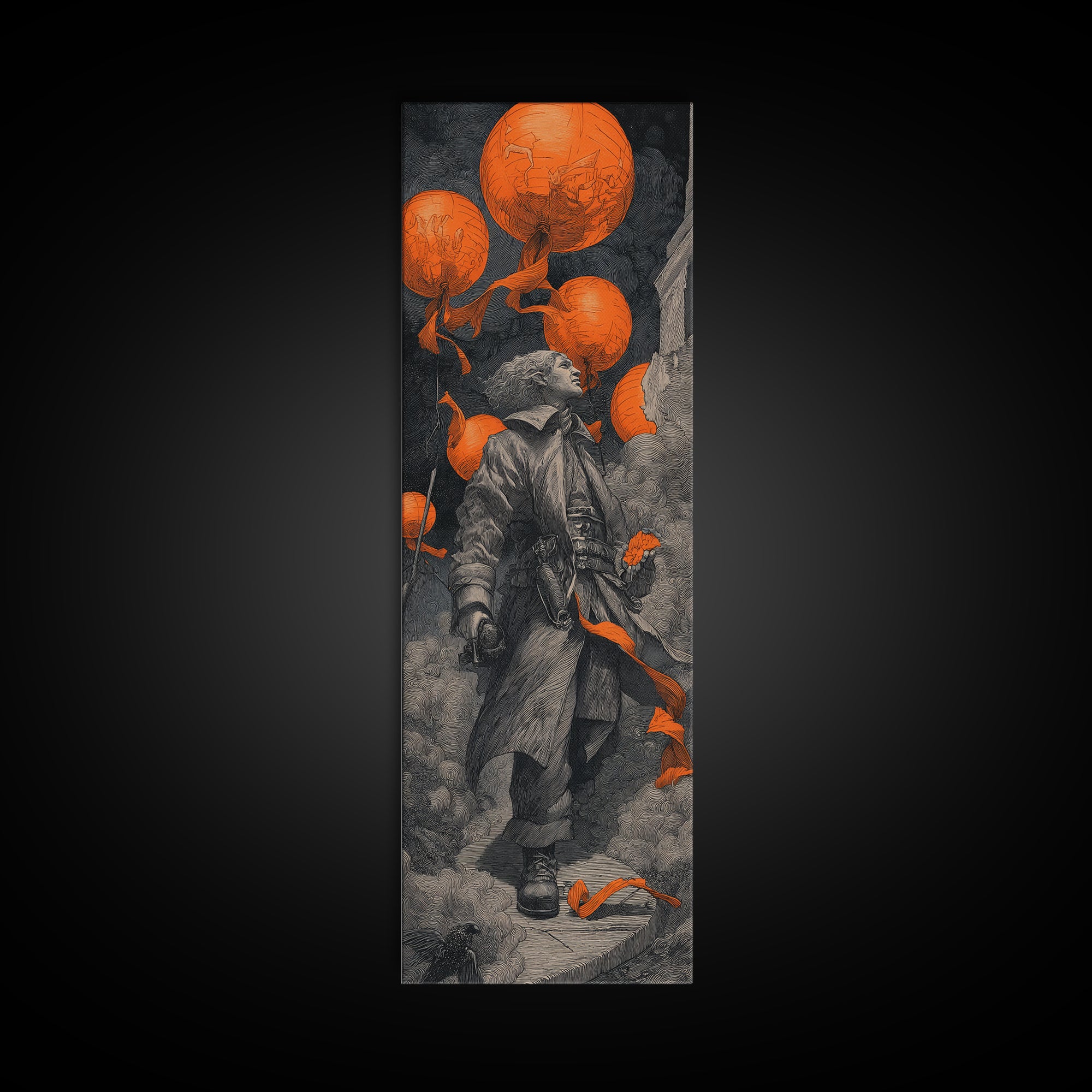 The Monster Parade, Tall Narrow Wall Art, Gothic Horror Wall Art, Framed Canvas Print, Halloween Wall Decor, Gothic Home Decor