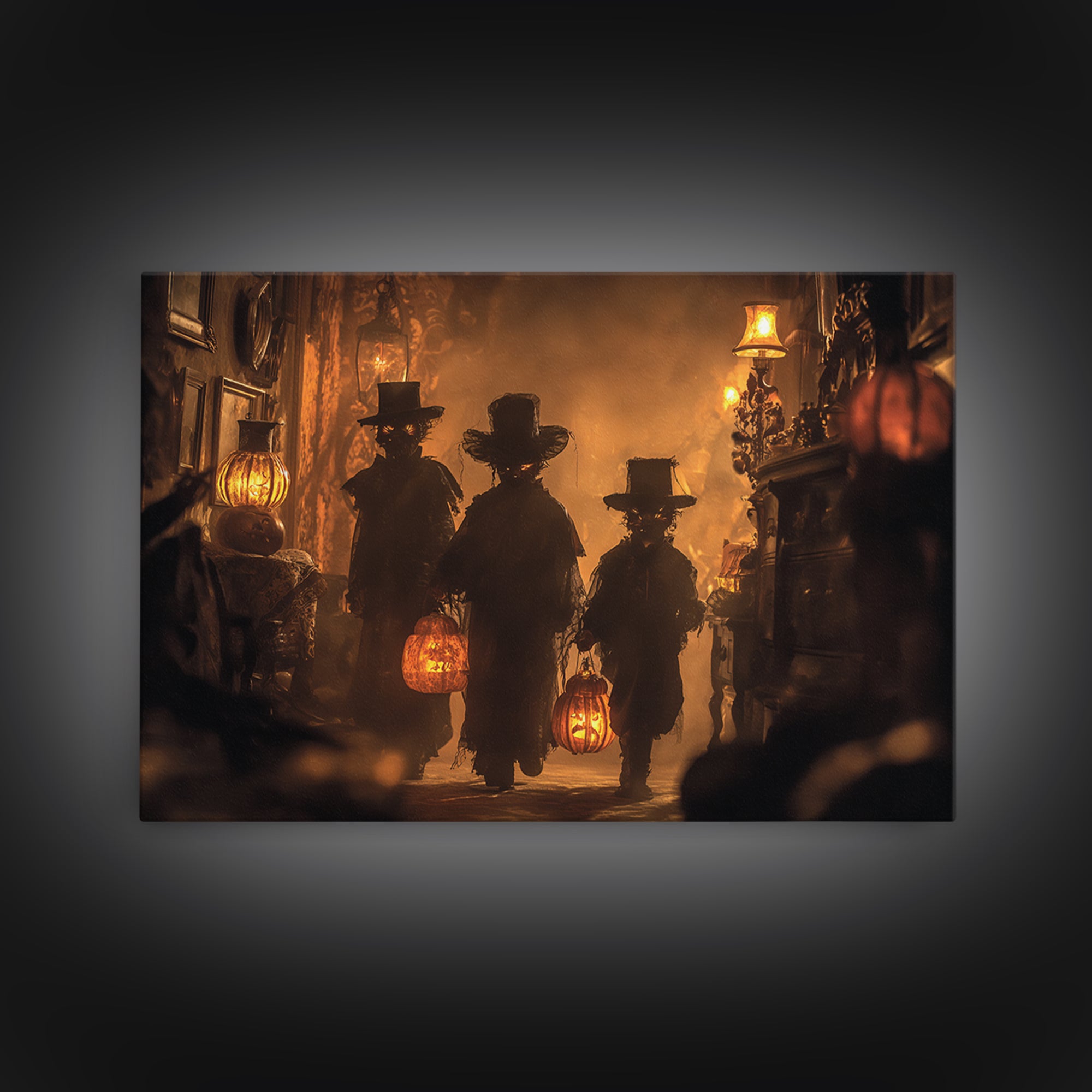 The Trick-Or-Treat Procession, Landscape Wall Art, Haunted Gothic Art, Framed Canvas Print, Halloween Wall Decor, Gothic Home Decor