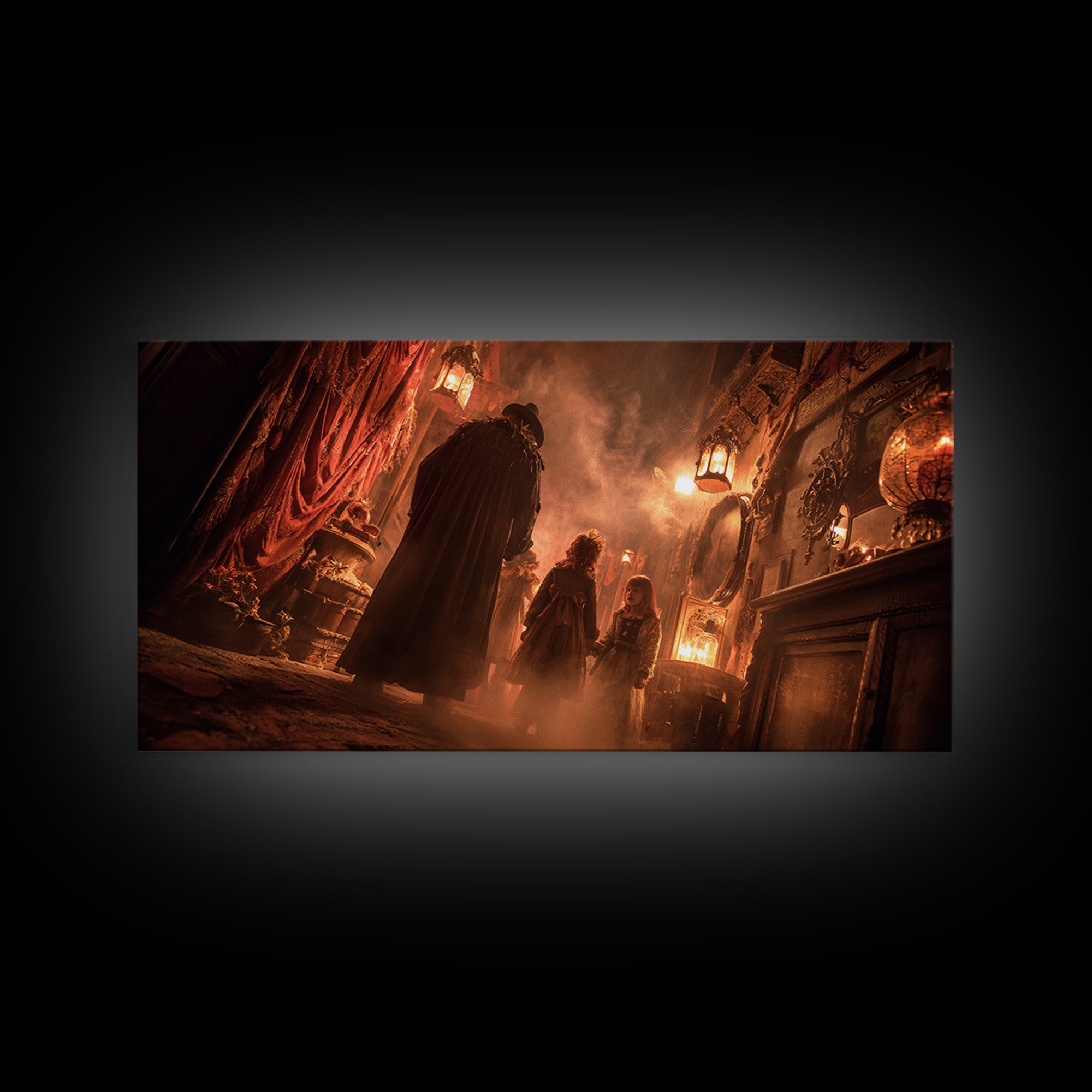 The Trick-Or-Treat Procession, Wide Panoramic Art, Gothic Horror Wall Art, Framed Canvas Print, Halloween Wall Decor, Gothic Home Decor