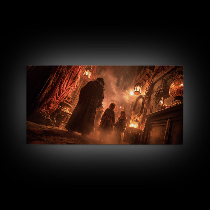 The Trick-Or-Treat Procession, Wide Panoramic Art, Gothic Horror Wall Art, Framed Canvas Print, Halloween Wall Decor, Gothic Home Decor