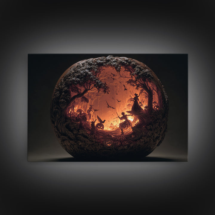 The Pumpkin-Carving Ritual, Landscape Wall Art, Macabre Wall Art, Framed Canvas Print, Halloween Wall Decor, Gothic Home Decor