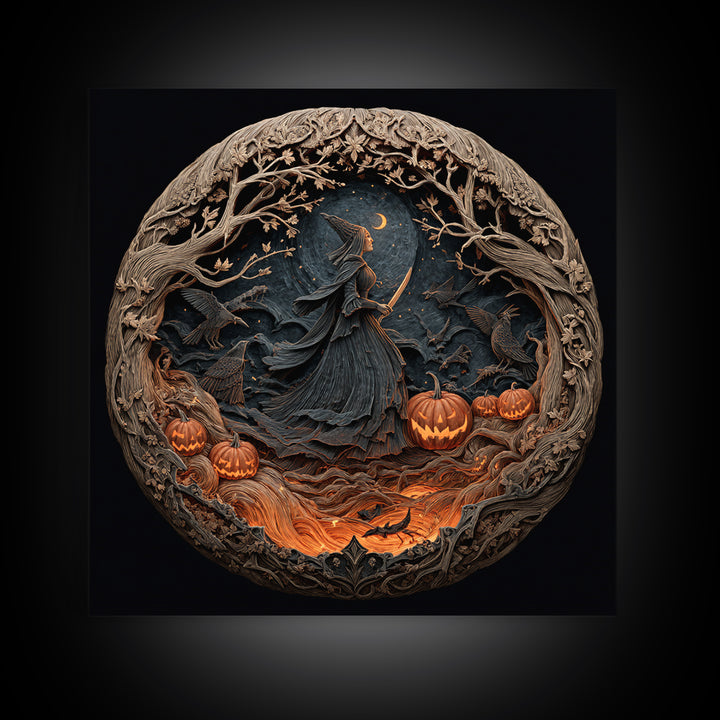 The Pumpkin-Carving Ritual, Square Wall Art, Haunted Gothic Art, Framed Canvas Print, Halloween Wall Decor, Gothic Home Decor
