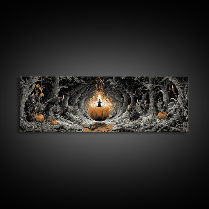 The Pumpkin-Carving Ritual, Extra Wide Wall Art, Macabre Wall Art, Framed Canvas Print, Halloween Wall Decor, Gothic Home Decor