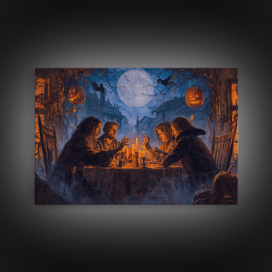 The Candlelit Seance, Landscape Wall Art, Gothic Horror Wall Art, Framed Canvas Print, Halloween Wall Decor, Gothic Home Decor