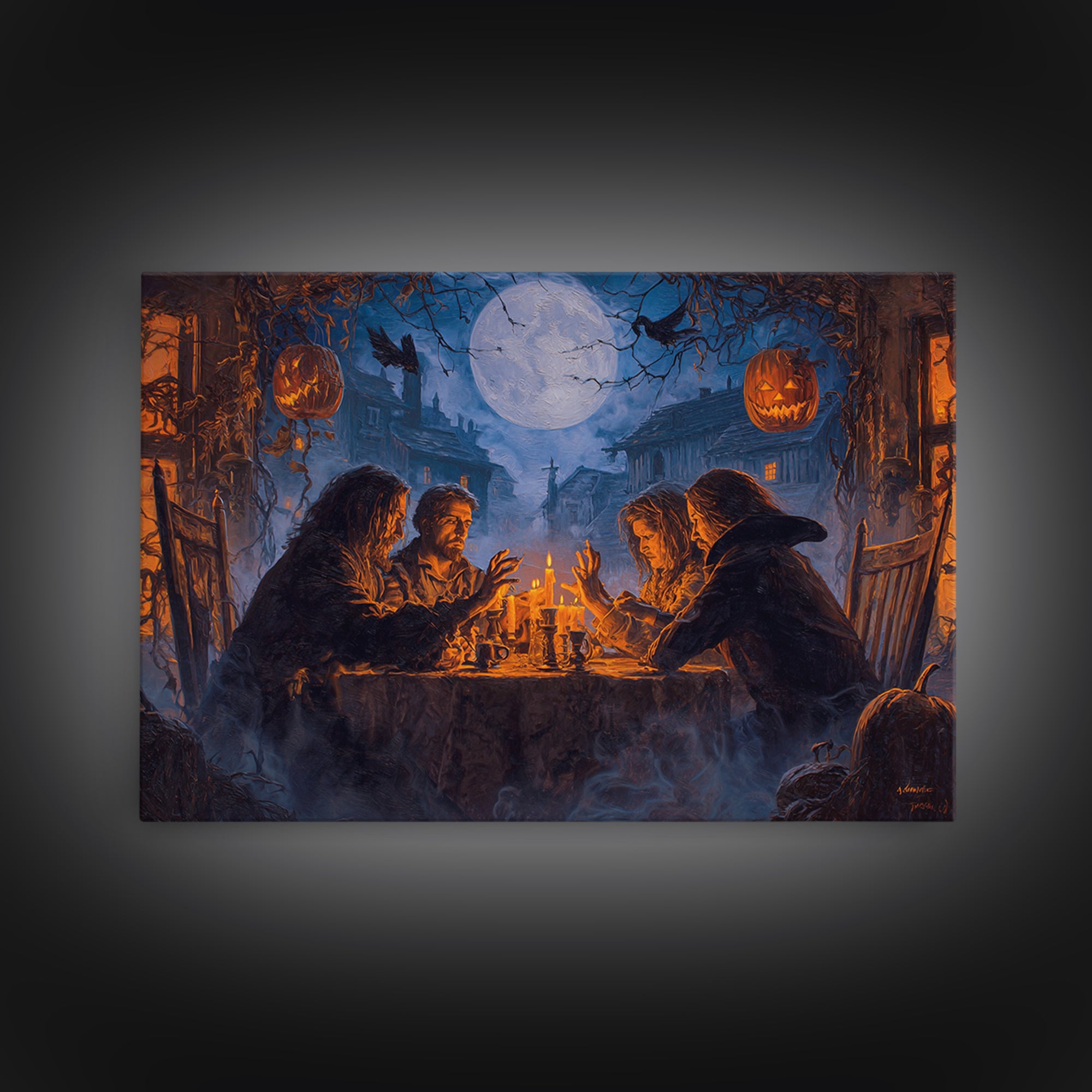 The Candlelit Seance, Landscape Wall Art, Gothic Horror Wall Art, Framed Canvas Print, Halloween Wall Decor, Gothic Home Decor