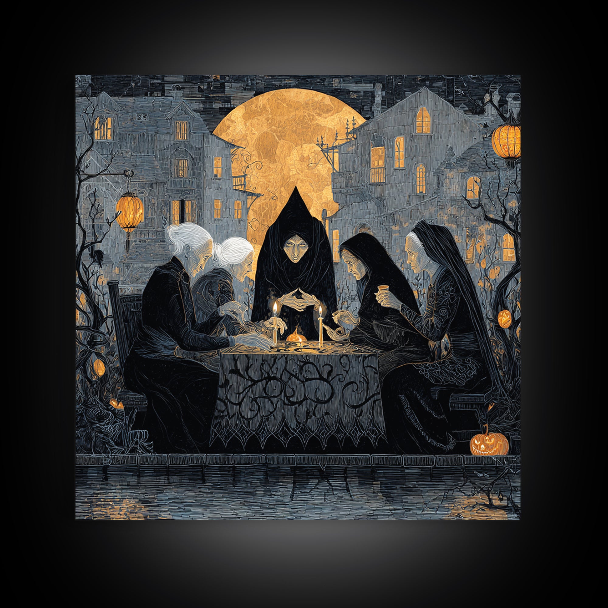 The Candlelit Seance, Square Wall Art, Dark Halloween Decor, Canvas Print, Halloween Wall Decor, Gothic Home Decor, Spooky Wall Decor