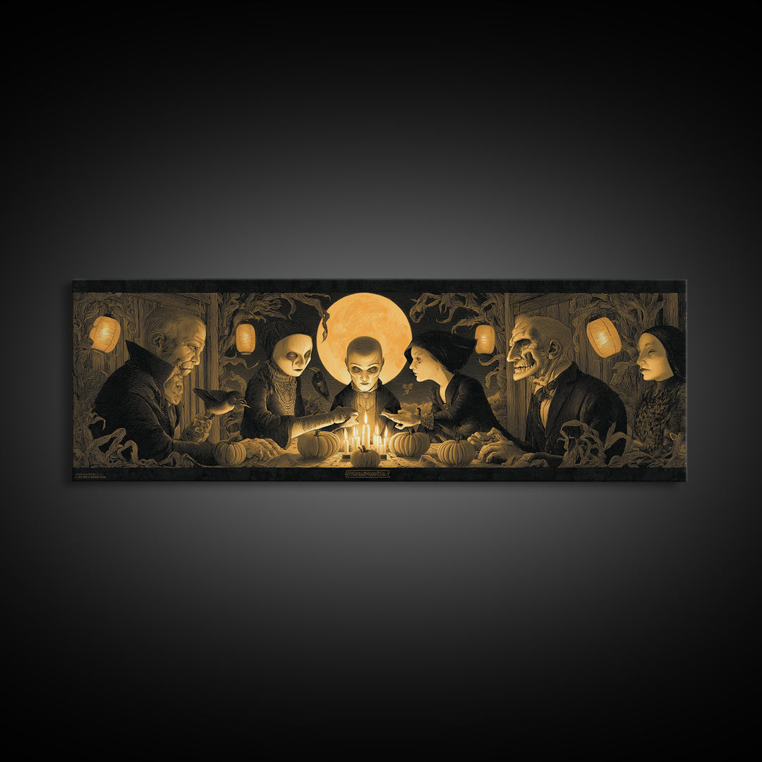The Candlelit Seance, Extra Wide Wall Art, Gothic Horror Wall Art, Framed Canvas Print, Halloween Wall Decor, Gothic Home Decor