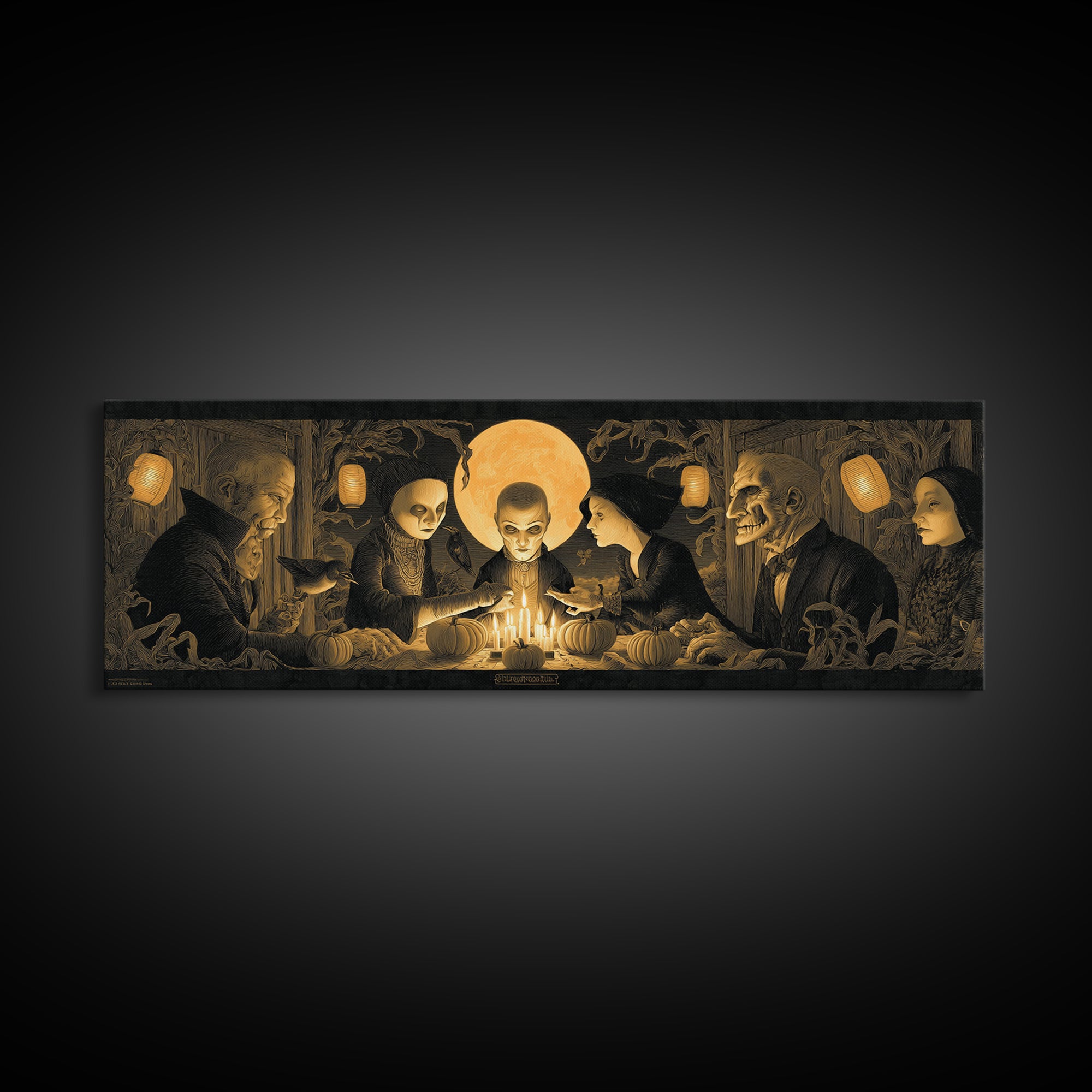 The Candlelit Seance, Extra Wide Wall Art, Gothic Horror Wall Art, Framed Canvas Print, Halloween Wall Decor, Gothic Home Decor
