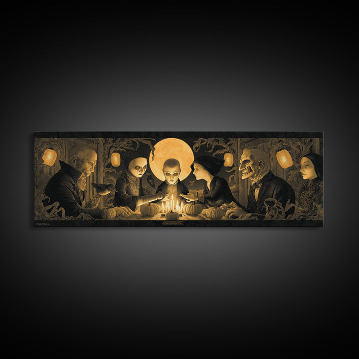 The Candlelit Seance, Extra Wide Wall Art, Gothic Horror Wall Art, Framed Canvas Print, Halloween Wall Decor, Gothic Home Decor