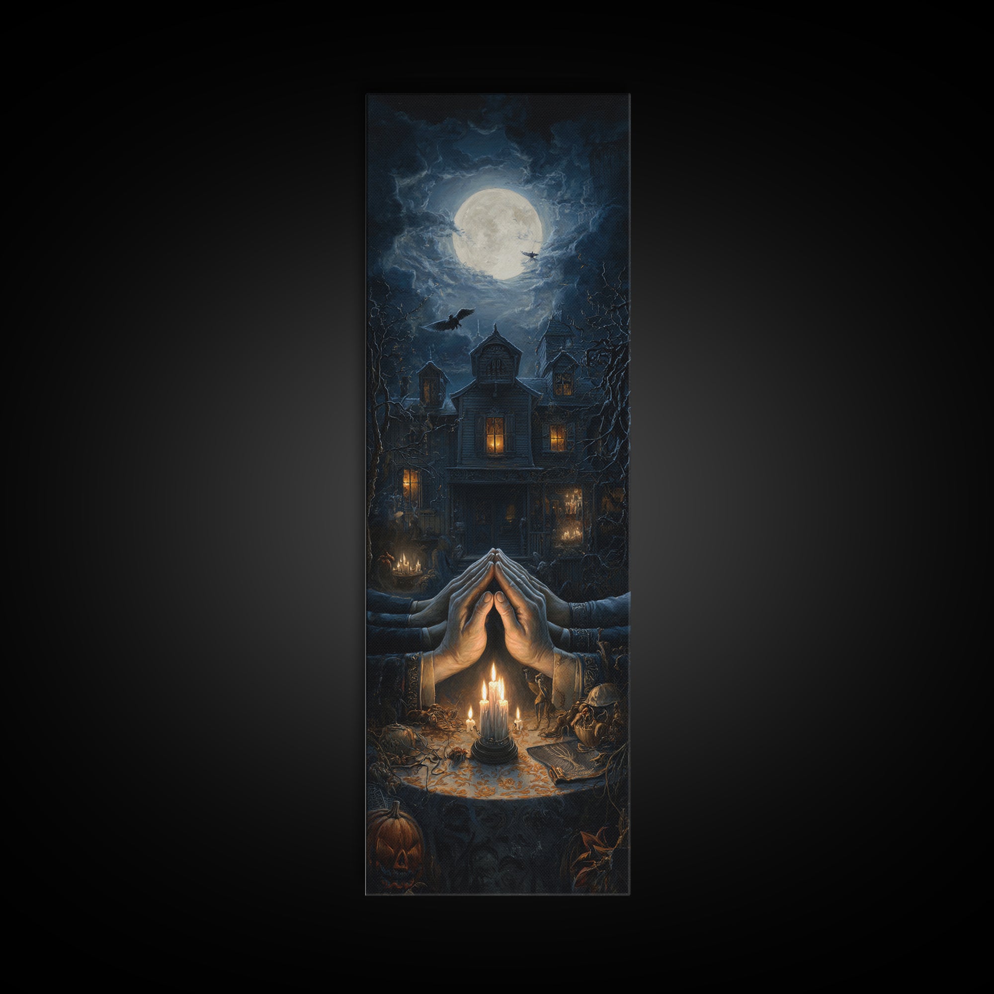 The Candlelit Seance, Tall Narrow Wall Art, Dark Fantasy Wall Art, Canvas Print, Halloween Wall Decor, Gothic Home Decor, Halloween Decor