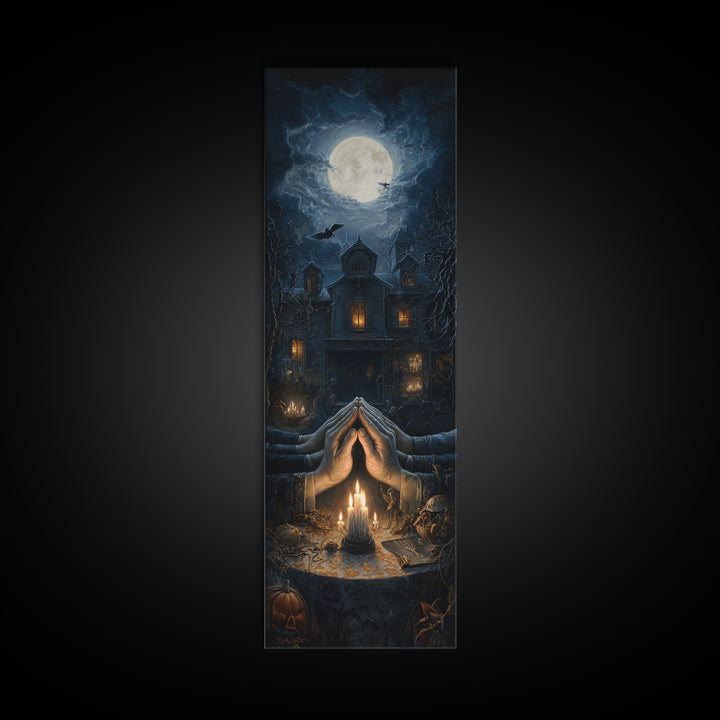 The Candlelit Seance, Tall Narrow Wall Art, Dark Fantasy Wall Art, Canvas Print, Halloween Wall Decor, Gothic Home Decor, Halloween Decor