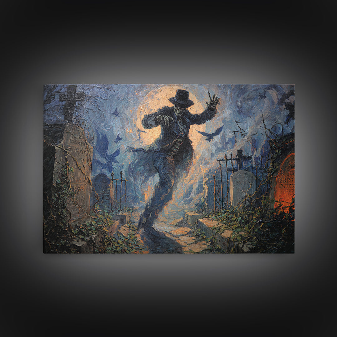 The Graveyard Dance, Landscape Wall Art, Haunted Gothic Art, Framed Canvas Print, Halloween Wall Decor, Gothic Home Decor