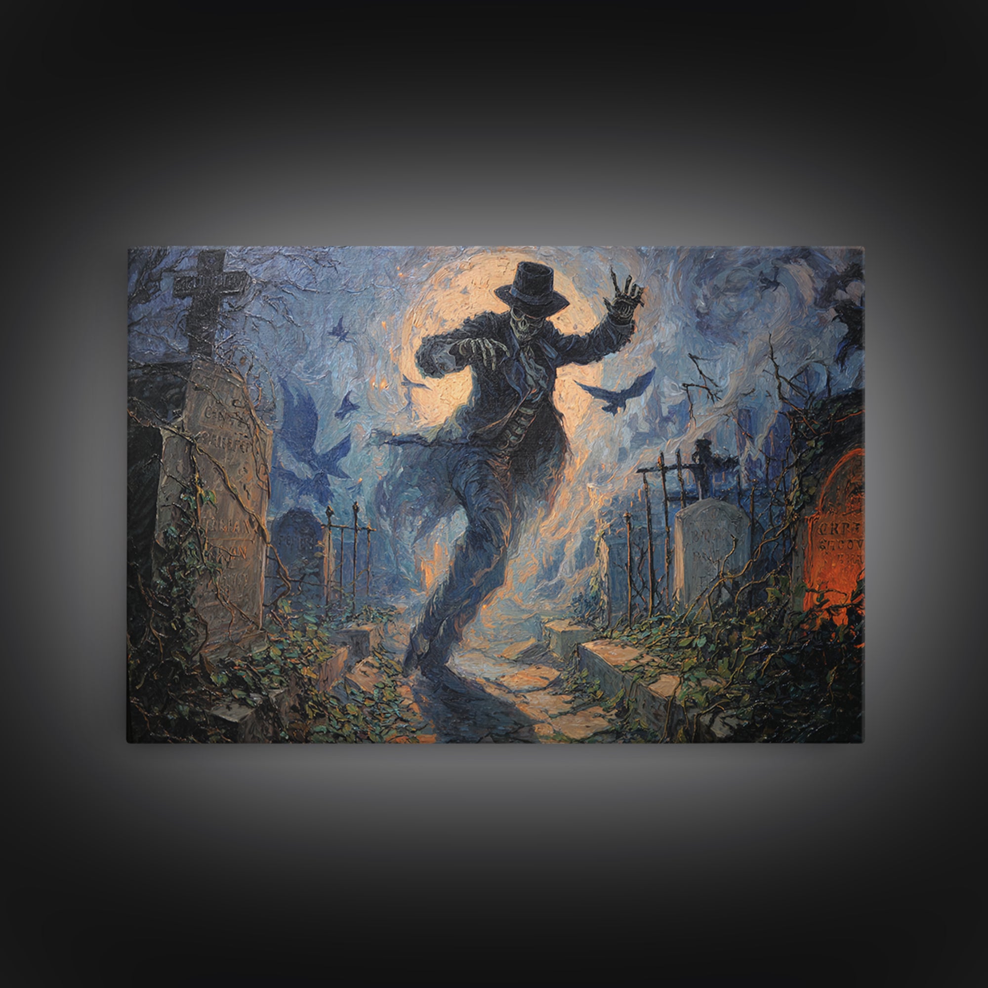 The Graveyard Dance, Landscape Wall Art, Haunted Gothic Art, Framed Canvas Print, Halloween Wall Decor, Gothic Home Decor