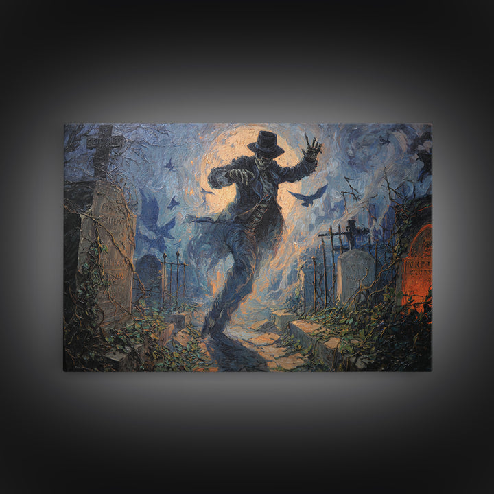 The Graveyard Dance, Landscape Wall Art, Haunted Gothic Art, Framed Canvas Print, Halloween Wall Decor, Gothic Home Decor