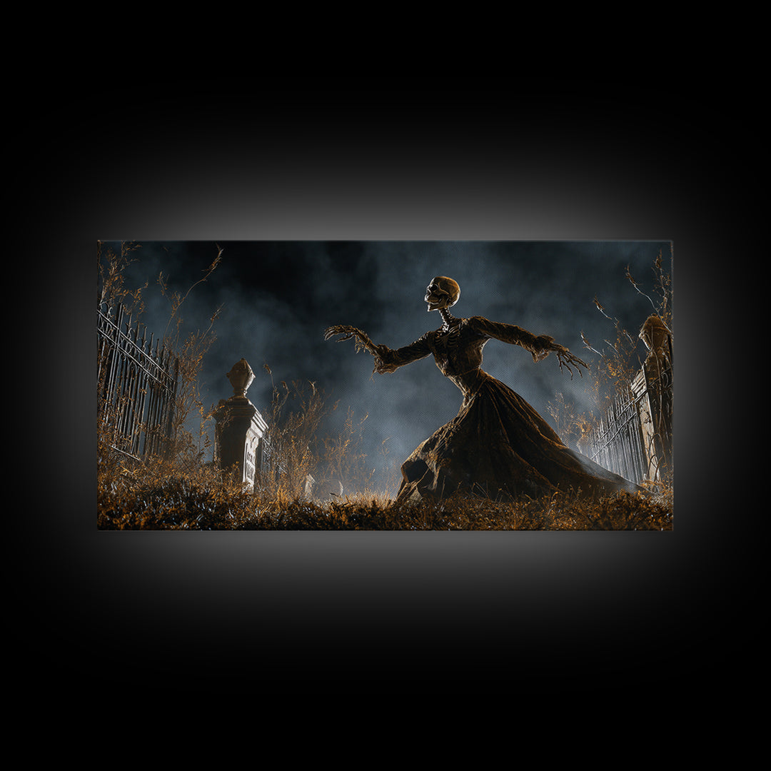 The Graveyard Dance, Wide Panoramic Art, Spooky Home Decor, Canvas Print, Halloween Wall Decor, Gothic Home Decor, Halloween Wall Art