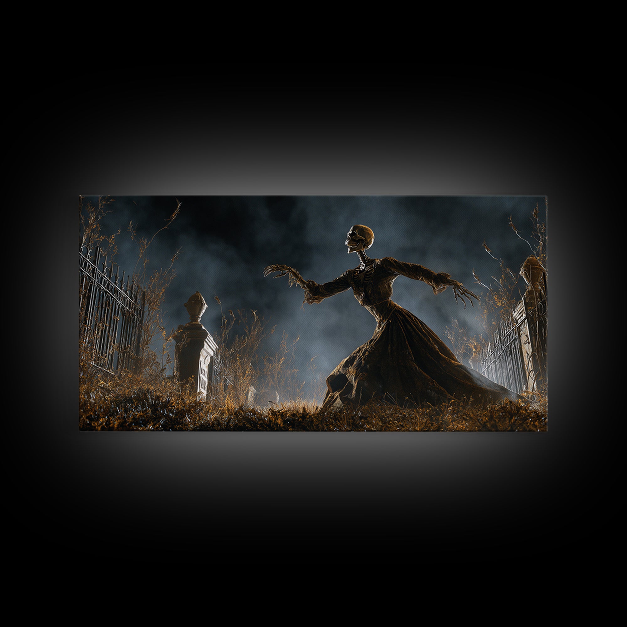 The Graveyard Dance, Wide Panoramic Art, Spooky Home Decor, Canvas Print, Halloween Wall Decor, Gothic Home Decor, Halloween Wall Art