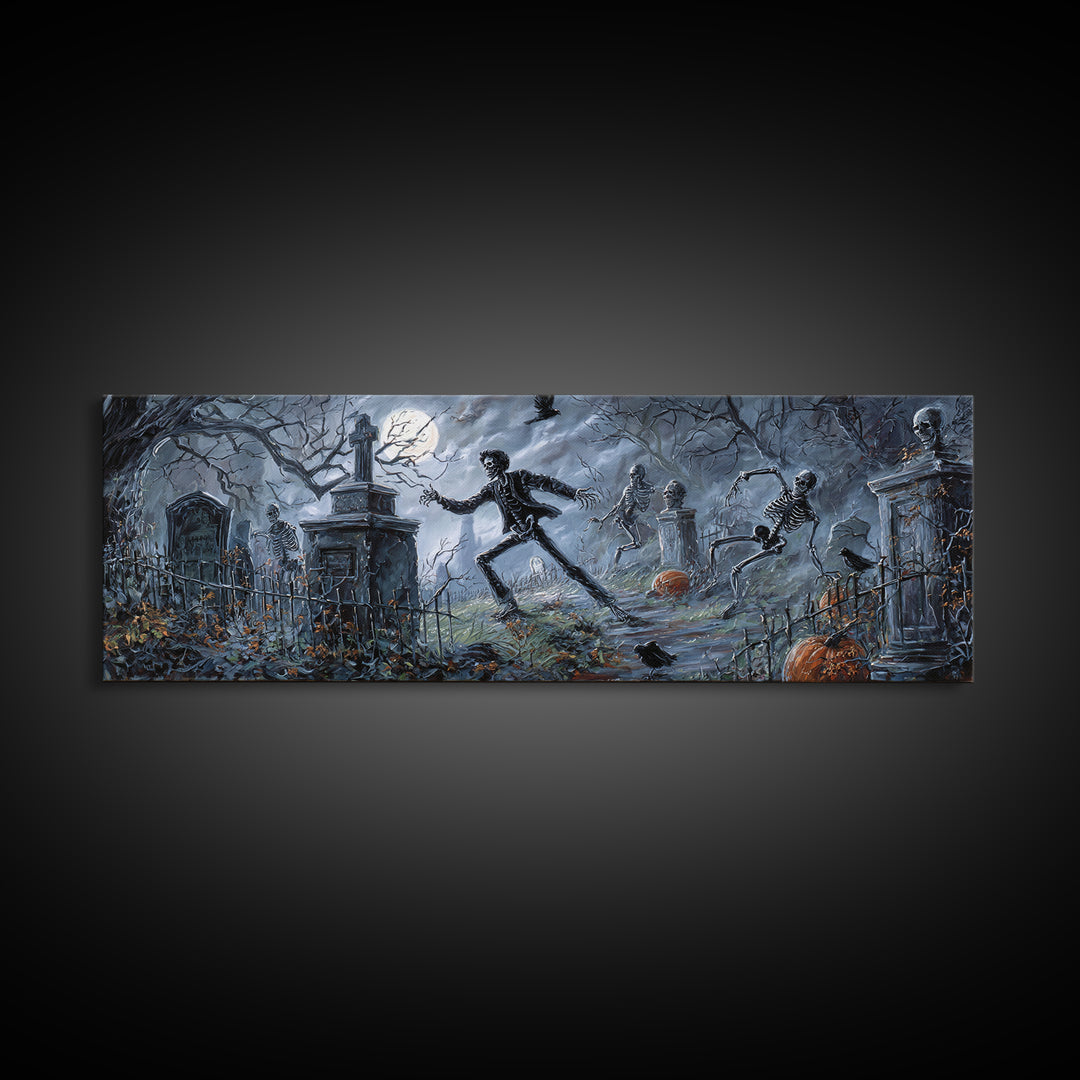 The Graveyard Dance, Extra Wide Wall Art, Dark Halloween Decor, Canvas Print, Halloween Wall Decor, Gothic Home Decor, Spooky Wall Decor