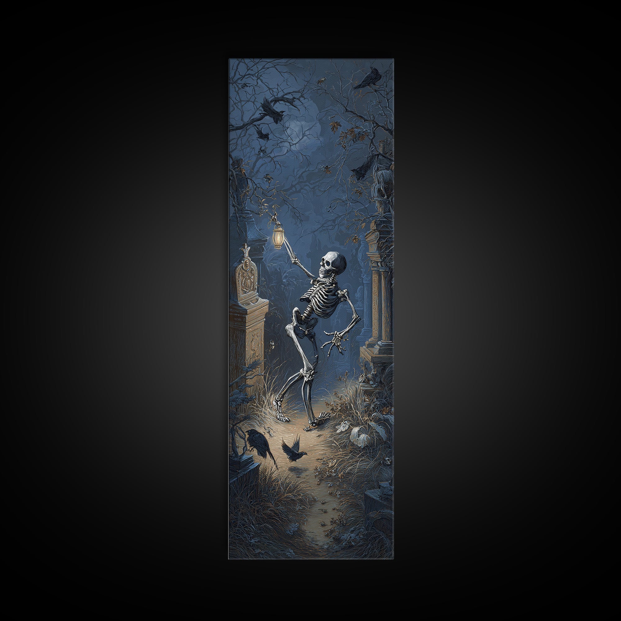 The Graveyard Dance, Tall Narrow Wall Art, Macabre Wall Art, Framed Canvas Print, Halloween Wall Decor, Gothic Home Decor