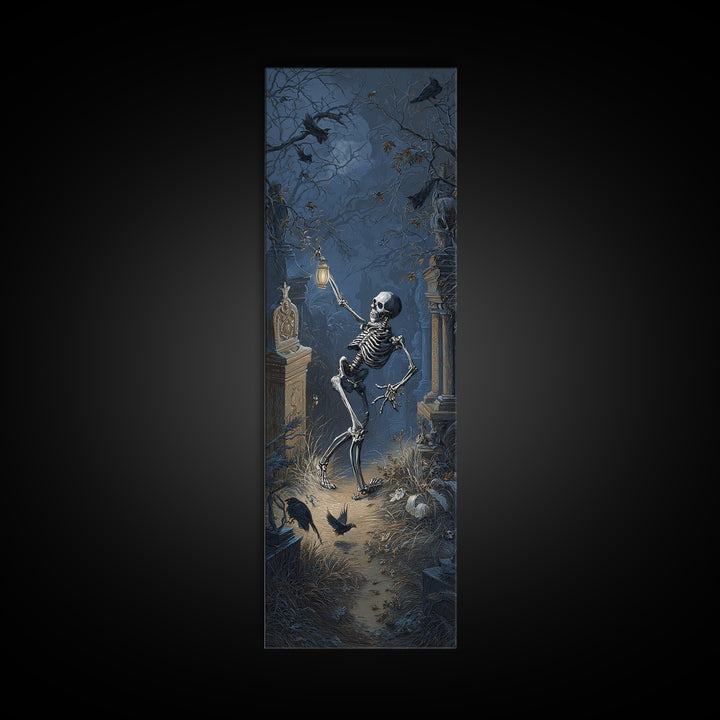 The Graveyard Dance, Tall Narrow Wall Art, Macabre Wall Art, Framed Canvas Print, Halloween Wall Decor, Gothic Home Decor