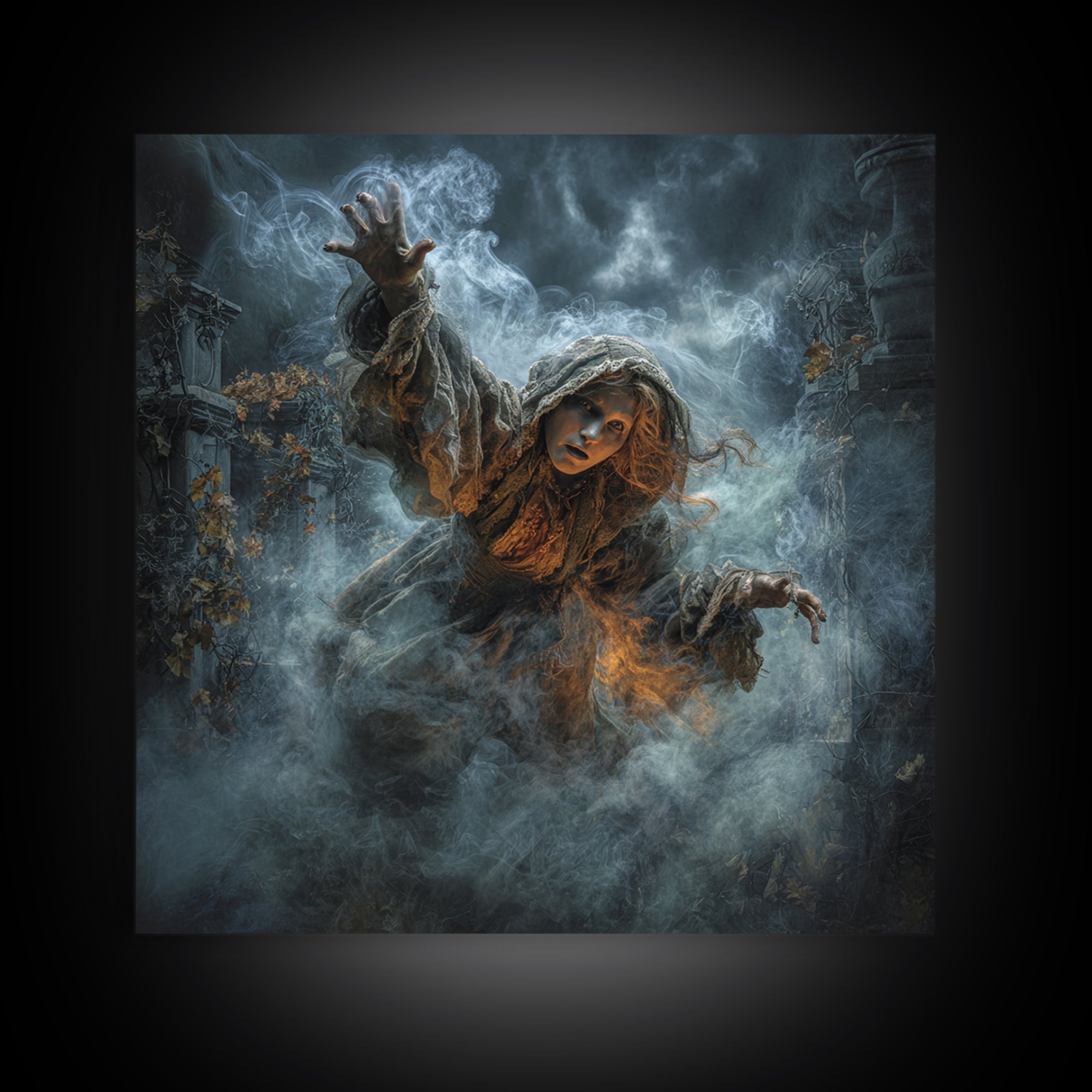 The Haunted Hayride, Square Wall Art, Haunted Gothic Art, Framed Canvas Print, Halloween Wall Decor, Gothic Home Decor, Statement Wall Art