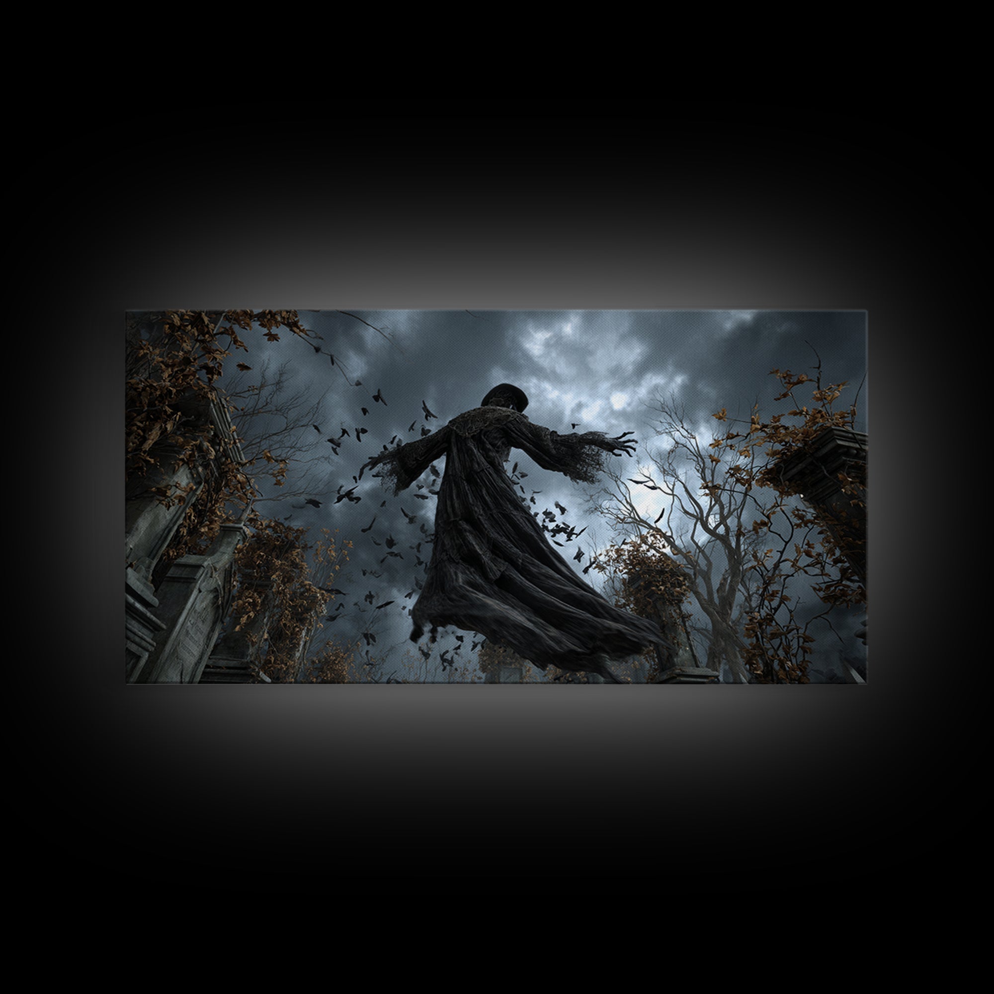 The Haunted Hayride, Wide Panoramic Art, Gothic Horror Wall Art, Framed Canvas Print, Halloween Wall Decor, Gothic Home Decor