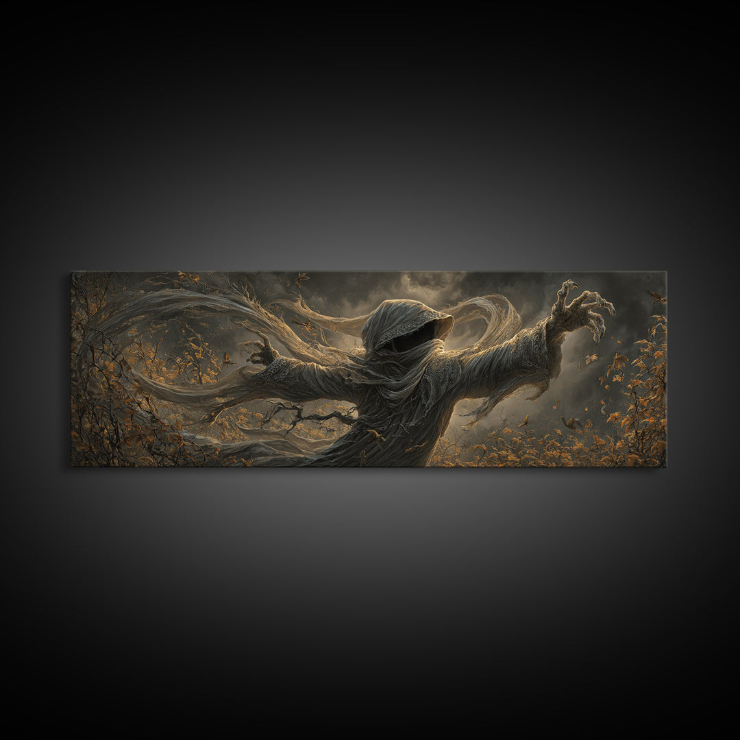 The Haunted Hayride, Extra Wide Wall Art, Macabre Wall Art, Framed Canvas Print, Halloween Wall Decor, Gothic Home Decor