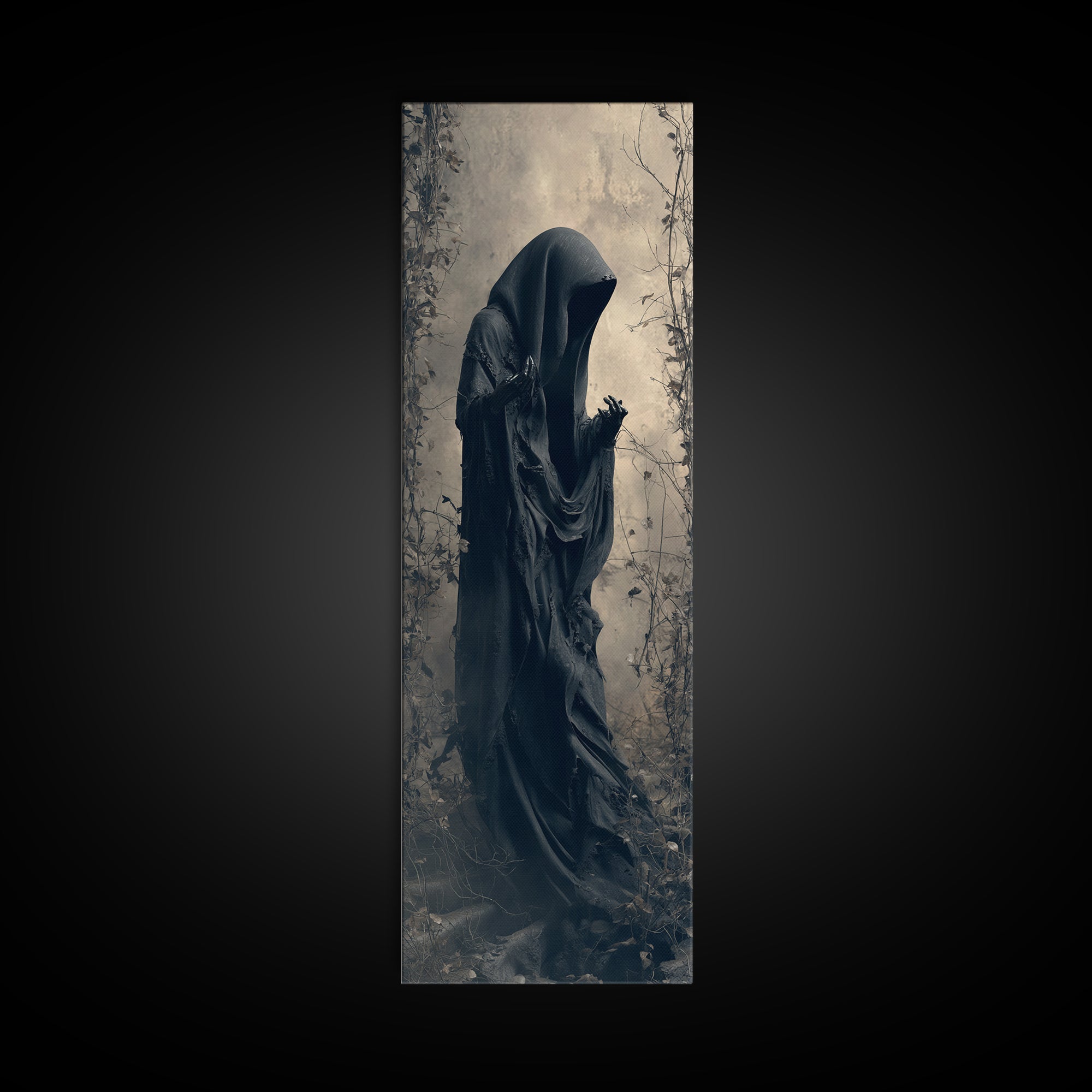 The Haunted Hayride, Tall Narrow Wall Art, Gothic Horror Wall Art, Framed Canvas Print, Halloween Wall Decor, Gothic Home Decor