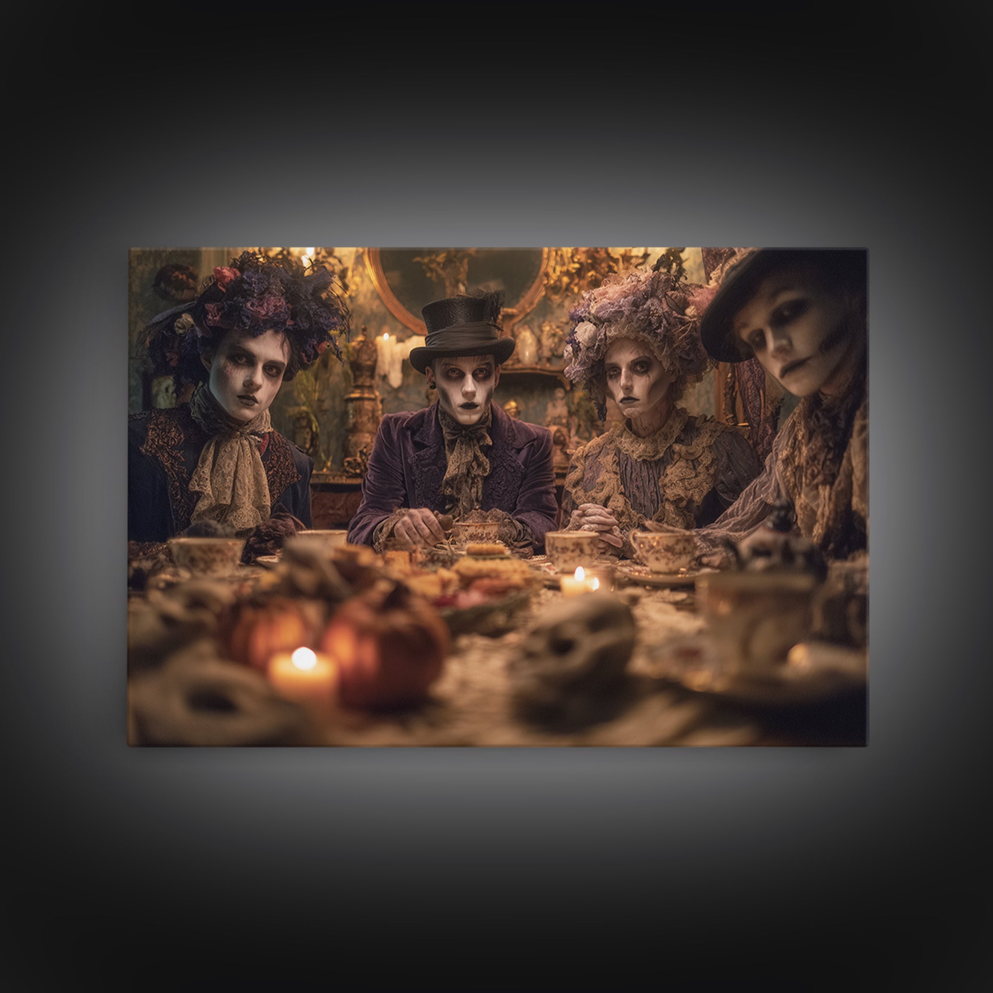 The Zombie Picnic, Landscape Wall Art, Gothic Horror Wall Art, Framed Canvas Print, Halloween Wall Decor, Gothic Home Decor