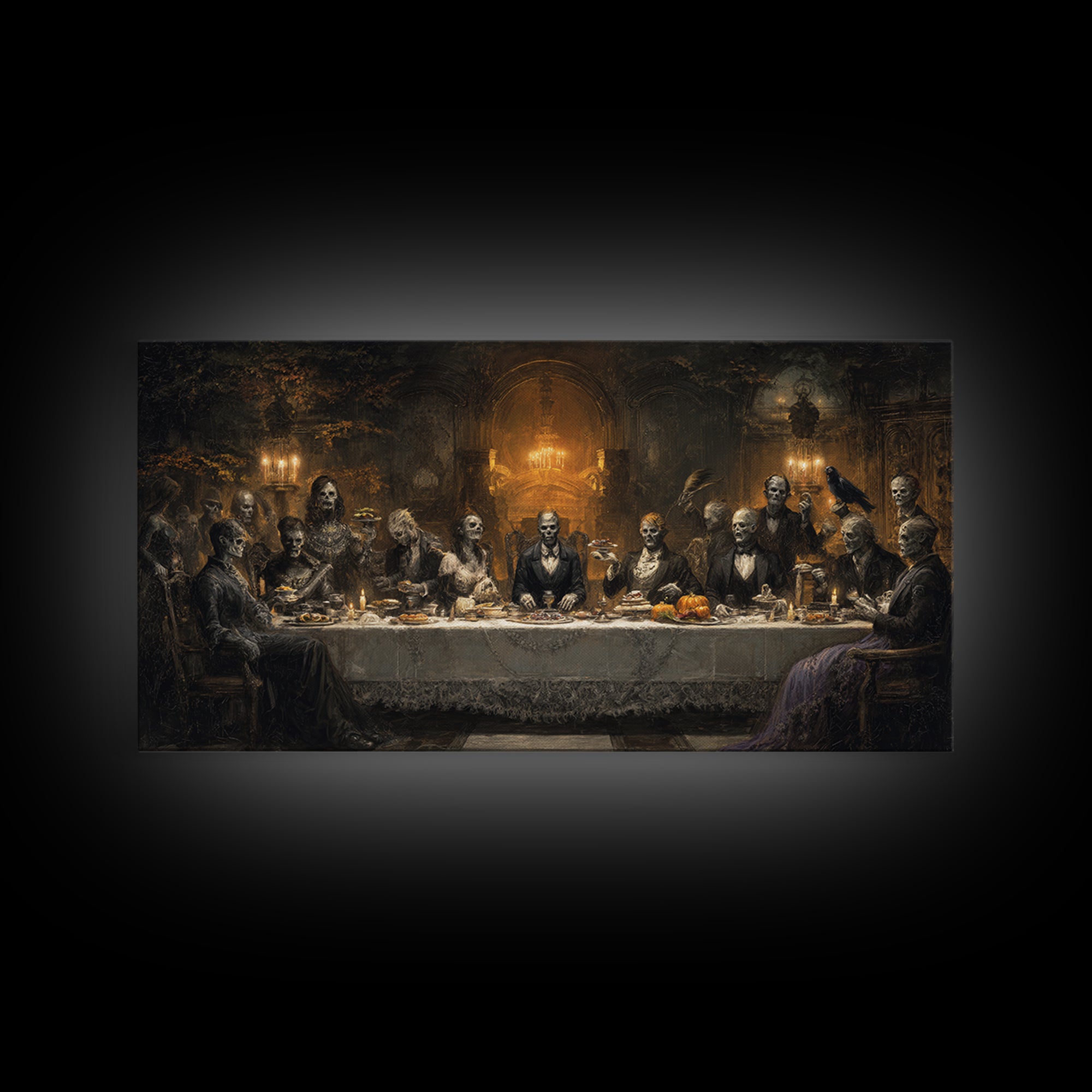 The Zombie Picnic, Wide Panoramic Art, Dark Fantasy Wall Art, Canvas Print, Halloween Wall Decor, Gothic Home Decor, Horror Wall Art