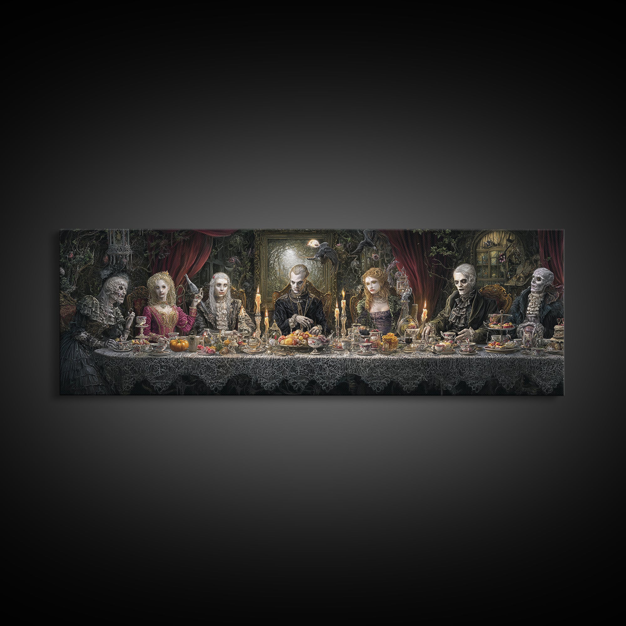The Zombie Picnic, Extra Wide Wall Art, Dark Halloween Decor, Canvas Print, Halloween Wall Decor, Gothic Home Decor, Spooky Wall Decor