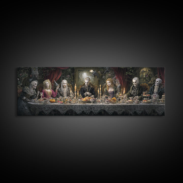 The Zombie Picnic, Extra Wide Wall Art, Dark Halloween Decor, Canvas Print, Halloween Wall Decor, Gothic Home Decor, Spooky Wall Decor