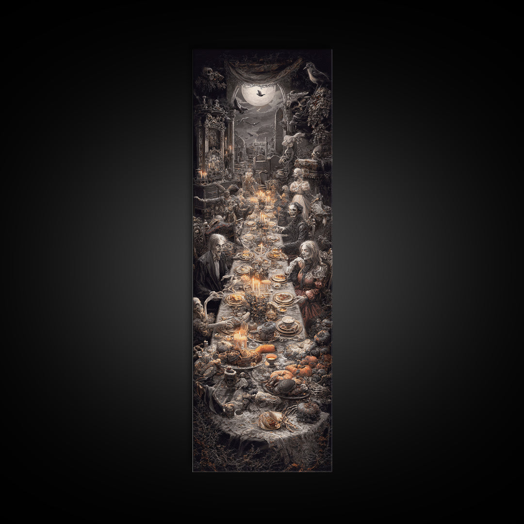 The Zombie Picnic, Tall Narrow Wall Art, Dark Halloween Decor, Canvas Print, Halloween Wall Decor, Gothic Home Decor, Statement Wall Art