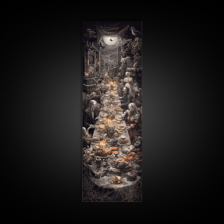 The Zombie Picnic, Tall Narrow Wall Art, Dark Halloween Decor, Canvas Print, Halloween Wall Decor, Gothic Home Decor, Statement Wall Art
