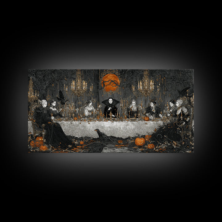 The Vampire Banquet, Wide Panoramic Art, Spooky Home Decor, Canvas Print, Halloween Wall Decor, Gothic Home Decor, Dark Fantasy Art